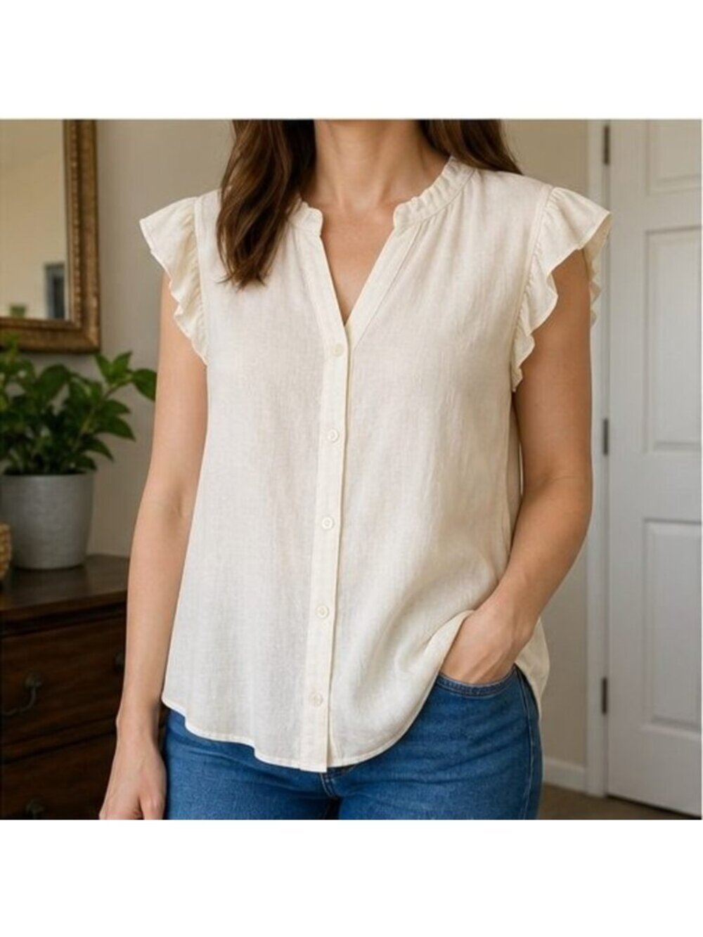 Cream Ruffle Blouse - Picture 2 of 6